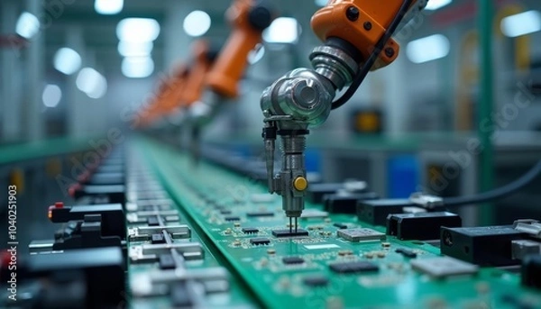 Fototapeta  Robotic precision in electronics assembly
