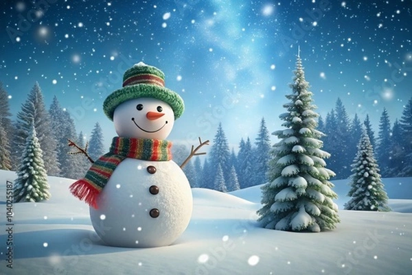 Fototapeta Snowman Animation in Snowfield - Playful Winter Wonderland Scene Ideal for Holiday Themes and Seasonal Decor