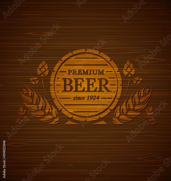 Obraz 
Vector template beer emblem on a wooden background
