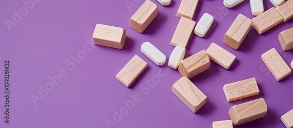 Fototapeta Bladder Cancer concept portrayed with wooden blocks on a purple background featuring pills conveying a medicine and Bladder Cancer theme alongside copy space image