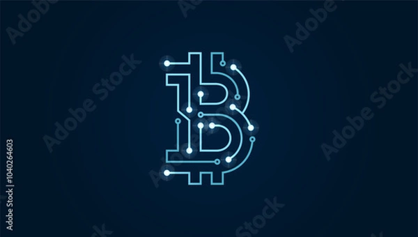 Obraz Bitcoin (BTC) sign from thin glow lines. Сryptocurrency themed background vector illustration. 