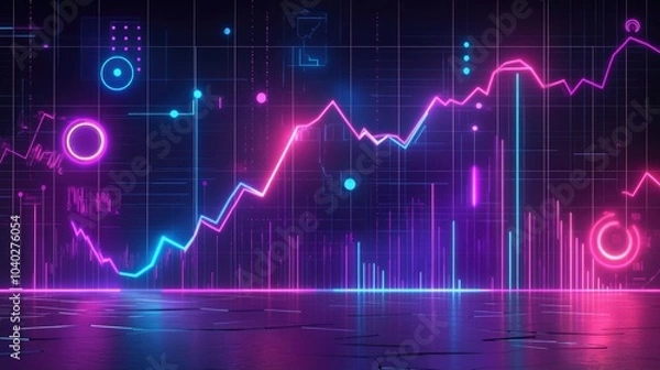 Fototapeta Abstract depiction of financial graphs and charts in neon colors
