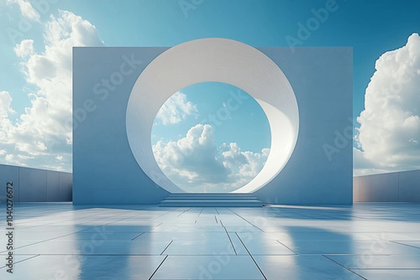 Obraz Modern architecture with circular wall openings and white flooring