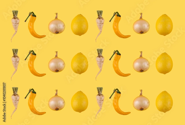 Fototapeta Vibrant yellow fruit and vegetable assortment