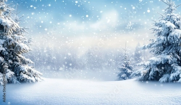Fototapeta A winter landscape with a snowy, blurred background, creating a beautiful scene Generative AI