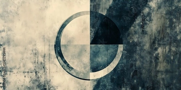 Obraz Abstract Geometric Pattern with Circle and Triangle Shapes in Gray, Beige, and Blue on a Grunge Background for Modern Wall Decoration or Wallpaper