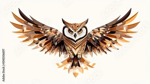 Fototapeta A majestic owl depicted in vibrant colors, wings spread wide, showcasing intricate details and patterns.