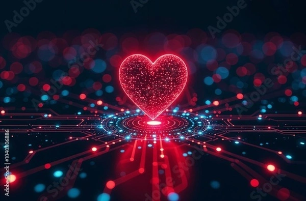 Obraz Red heart shape on digital background