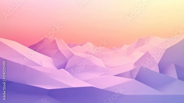 Fototapeta This artwork features a tranquil landscape composed of polygonal shapes with soft edges in soothing pastel colors during sunset. Generative AI