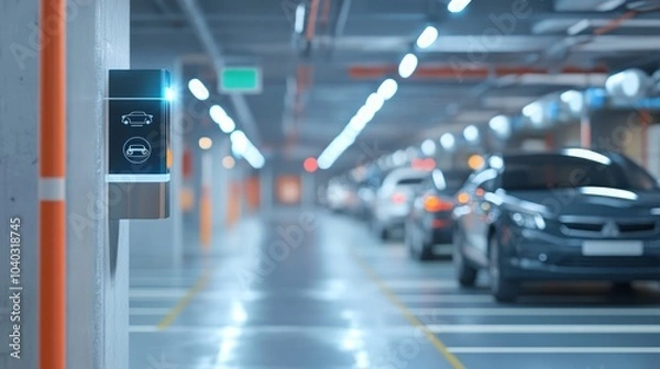 Fototapeta Automated License Plate Recognition Parking System, showcasing seamless integration of smart technology for efficient, barrier-free parking management solutions