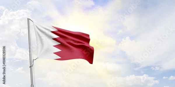 Fototapeta Bahrain flag waving on sky background. 3D Rendering