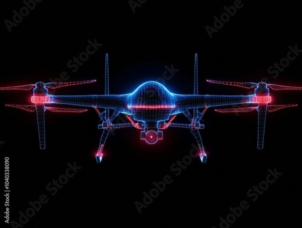 Fototapeta Drone illuastration with a neon lights color on a black background
