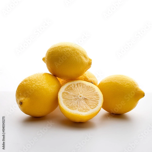 Fototapeta lemon whole and sliced scattered around background concept isolated white
