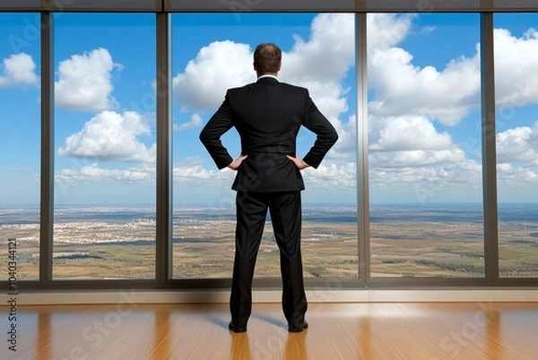 Obraz Businessperson in a sleek office, making decisions independently, showcasing rational self-interest and objective thinking