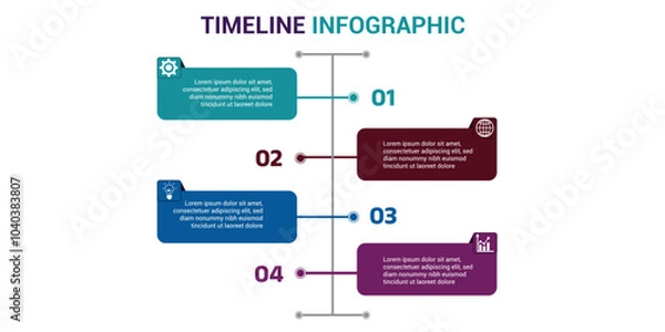 Fototapeta Timeline Infographic Template Flat Design, 4 Steps To Business Operation Plan For Success. Presentation, Marketing, And Annual Report.