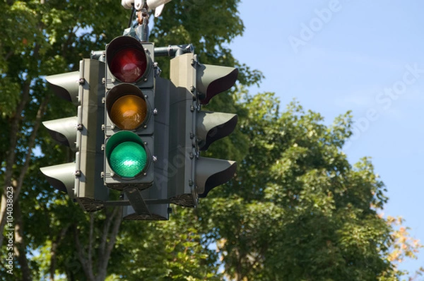 Obraz Green Traffic Signal means to proceed with caution