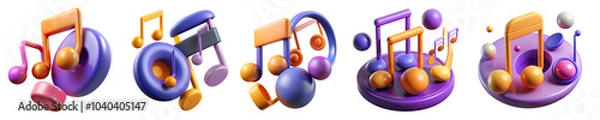 Fototapeta Music 3d icon set. transparent background	