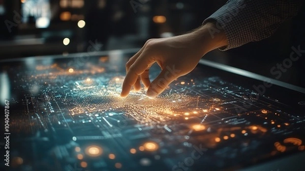 Obraz Businessperson Analyzing Holographic Digital Map