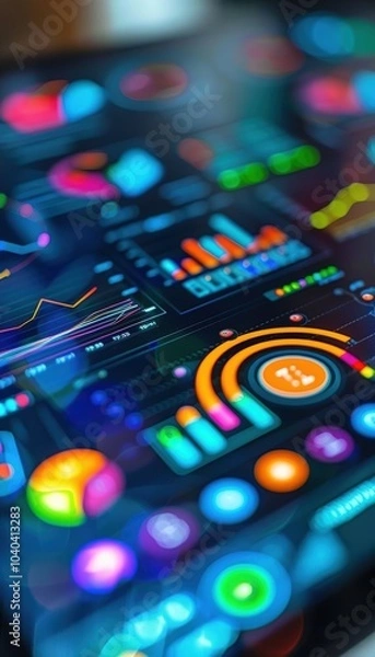 Fototapeta Colorful Infographic on Tablet Displaying Social Media Engagement Metrics for Business Presentation
