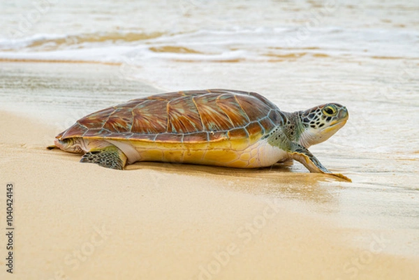 Fototapeta A Green Sea Turtle, raised in captivity, being released into the ocean on Grand Cayman.