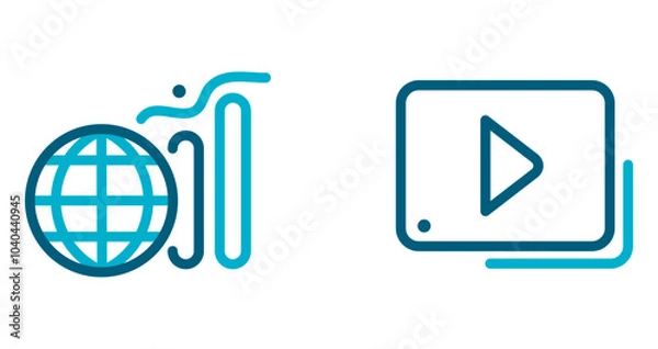 Fototapeta Set of internet network vector icons in blue lines on a white background
