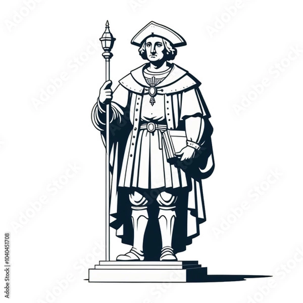 Obraz Kawaii Christopher Columbus: Minimalist Full-Body Statue, Ai generated Images