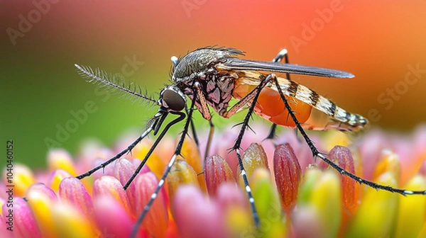 Obraz Close-up of a Mosquito on a flower, macro photography, high detail.