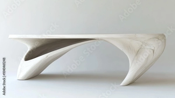 Fototapeta White Abstract Wooden Table with Curved Design