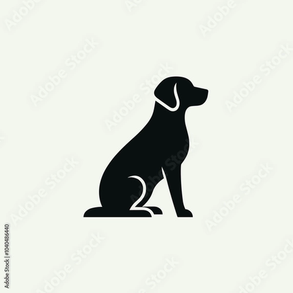 Obraz Black silhouette of a sitting dog on a light background with copy space