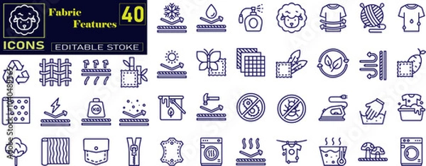 Fototapeta Set of fabric features icons. Line art style icons bundle . Editable stroke. Vector illustration