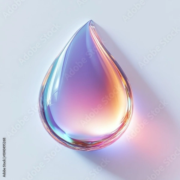 Fototapeta neon water drop floating in the air on white isolated background