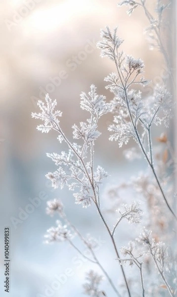 Fototapeta Frozen branches covered in ice crystals.