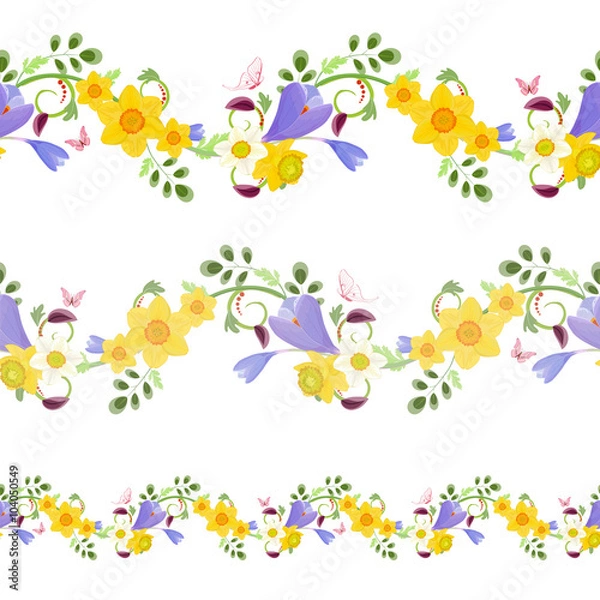 Fototapeta collection horizontal seamless borders with spring flowers for y