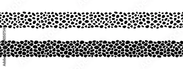 Fototapeta Pebble geometric seamless patterns vector. Irregular stones shapes repeat borders for web , science and interior designs. Black and white paving template. Street cobblestone endless texture.