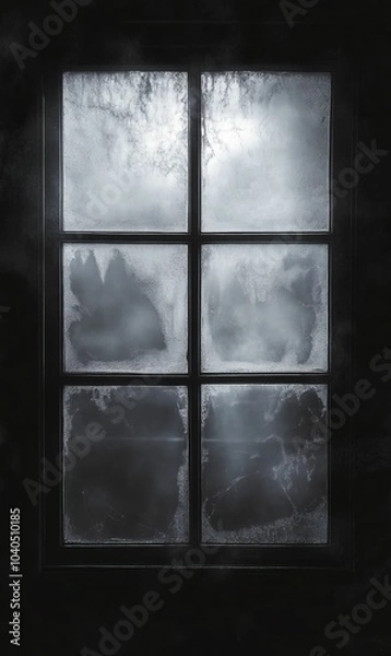 Fototapeta Frosted window panes in dark frame.