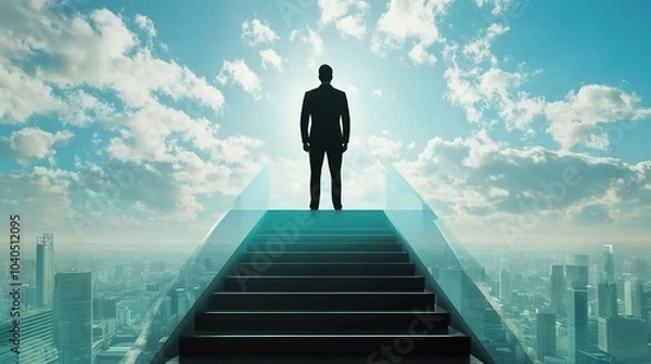 Fototapeta Businessman Silhouette on Steps Towards Leadership Concept