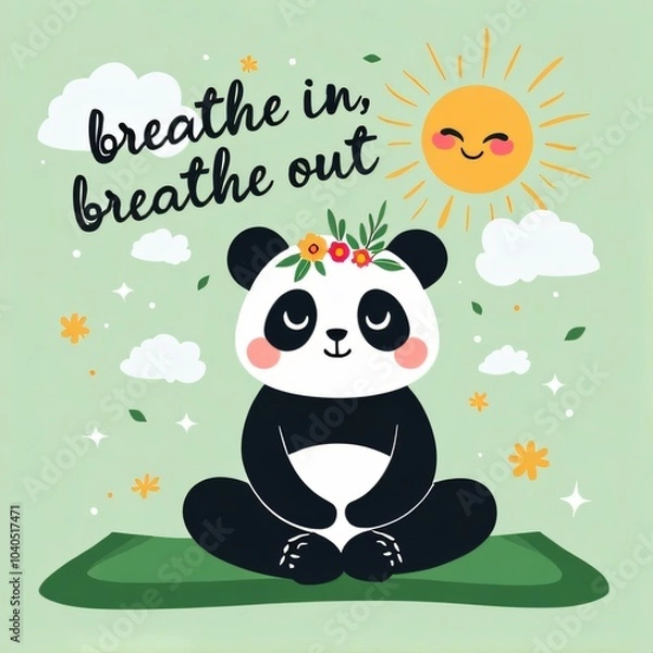Fototapeta Kawaii Panda Meditating Design, Breathe In Breathe Out