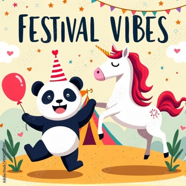 Fototapeta Kawaii Panda Unicorn Festival Vibes Design