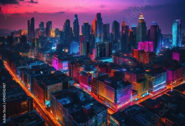 Fototapeta vibrant cityscapes dusk showcasing architectural details luxurious lighting dynamic colors, architecture, skyline, buildings, lights, reflections, urban