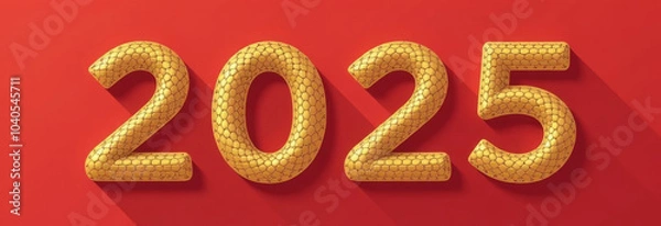 Fototapeta Golden 2025 numbers on red background for new year celebration design