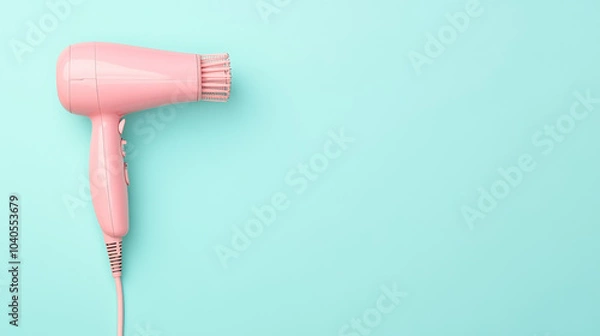 Fototapeta A pink hair dryer isolated on a soft background with a clean clipping path, showcasing its sleek design and smooth finish.






