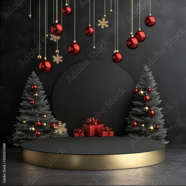 Obraz Blank Christmas Podium Stage for Holiday Display