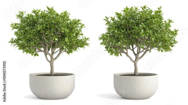 Fototapeta Tropical House Trees in Modern Pots Against a Transparent Background Generative AI