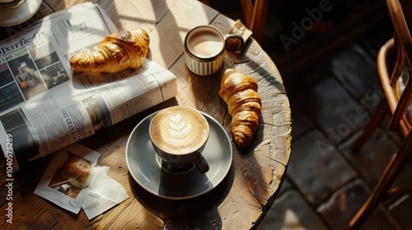 Fototapeta Cozy Coffee Scene with Latte and Croissant