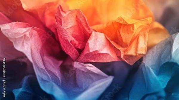 Fototapeta  delicate crumpled paper flower, with intricate folds and vibrant colors