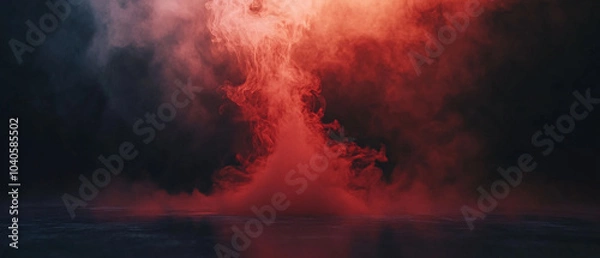 Fototapeta Dramatic Red and Black Smoke Effect with a Reflective Surface
