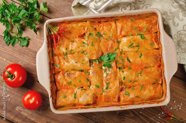 Obraz Stuffed cabbage rolls with rice and meat