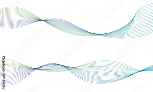 Fototapeta vector curvy abstract line art wavy flowing dynamic blue white background in concept music or sound, wave, wind, information flow, white