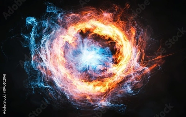 Fototapeta Vibrant swirling energy in fiery orange and icy blue, creating a cosmic whirlwind of light against a dark backdrop