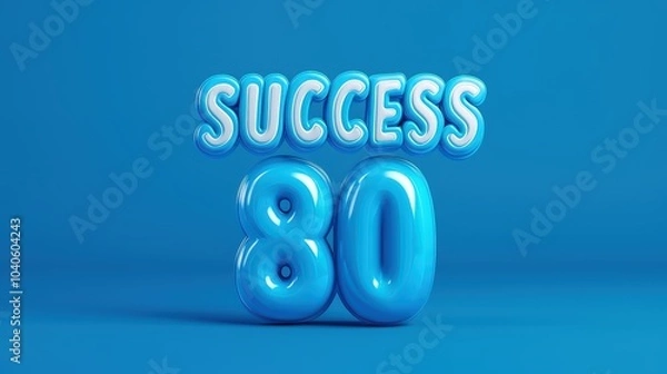 Fototapeta A vibrant 3D rendering showcasing the word 'SUCCESS' and the number '80' in glossy blue against a blue background.